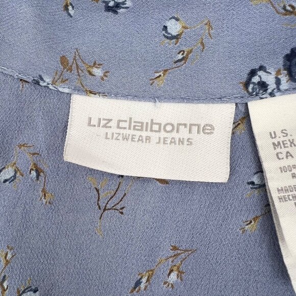 Liz Claiborne Womens Floral Button-Up Blouse XL Blue With 3/4 Sleeves Lightweigh - Picture 3 of 7